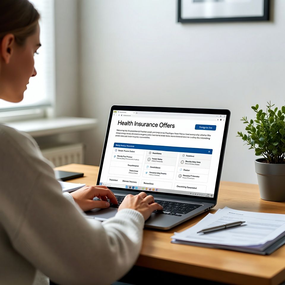 reviewing health offers on a laptop